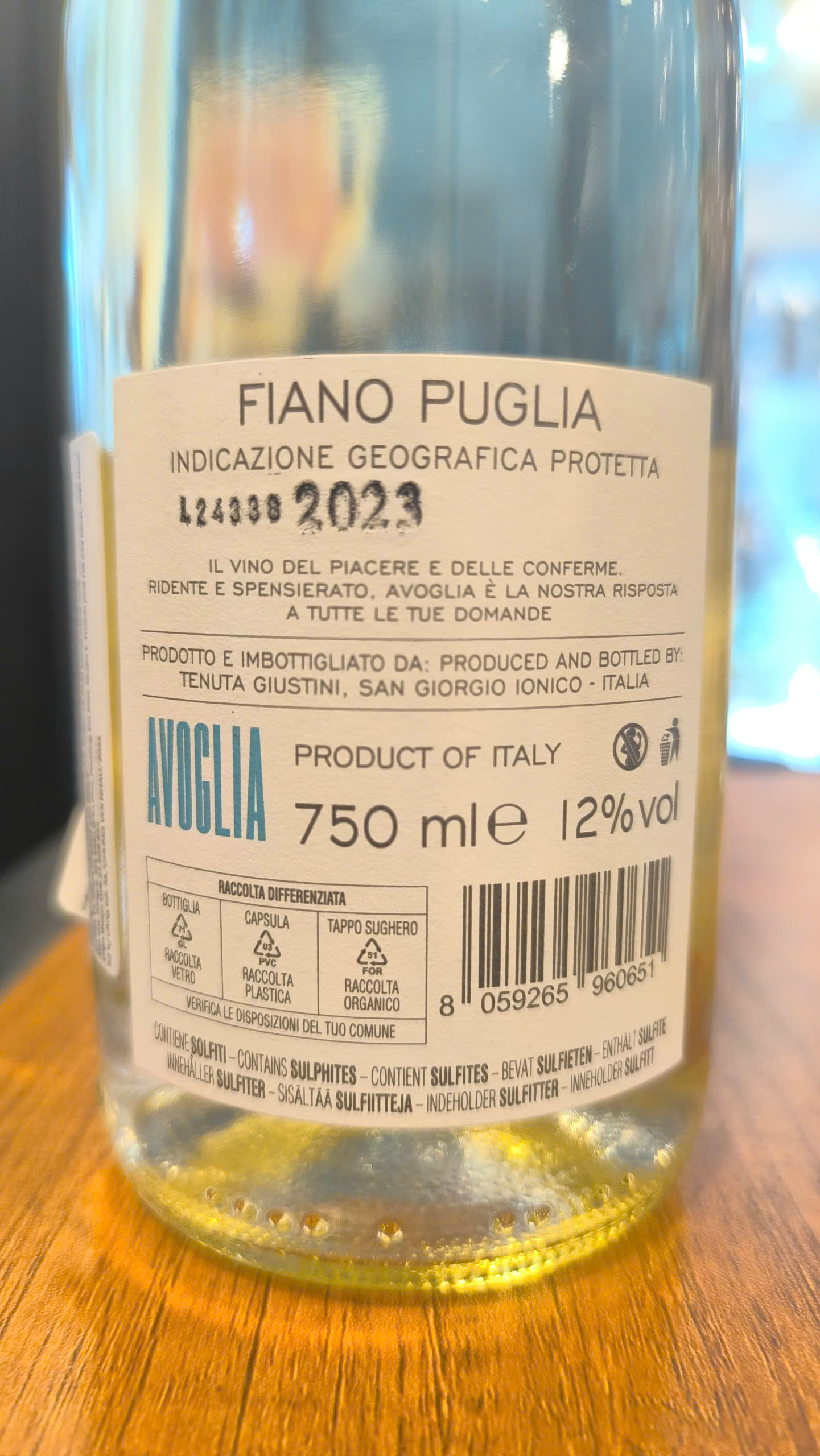 Giustini Apuglia Fiano - Back Label