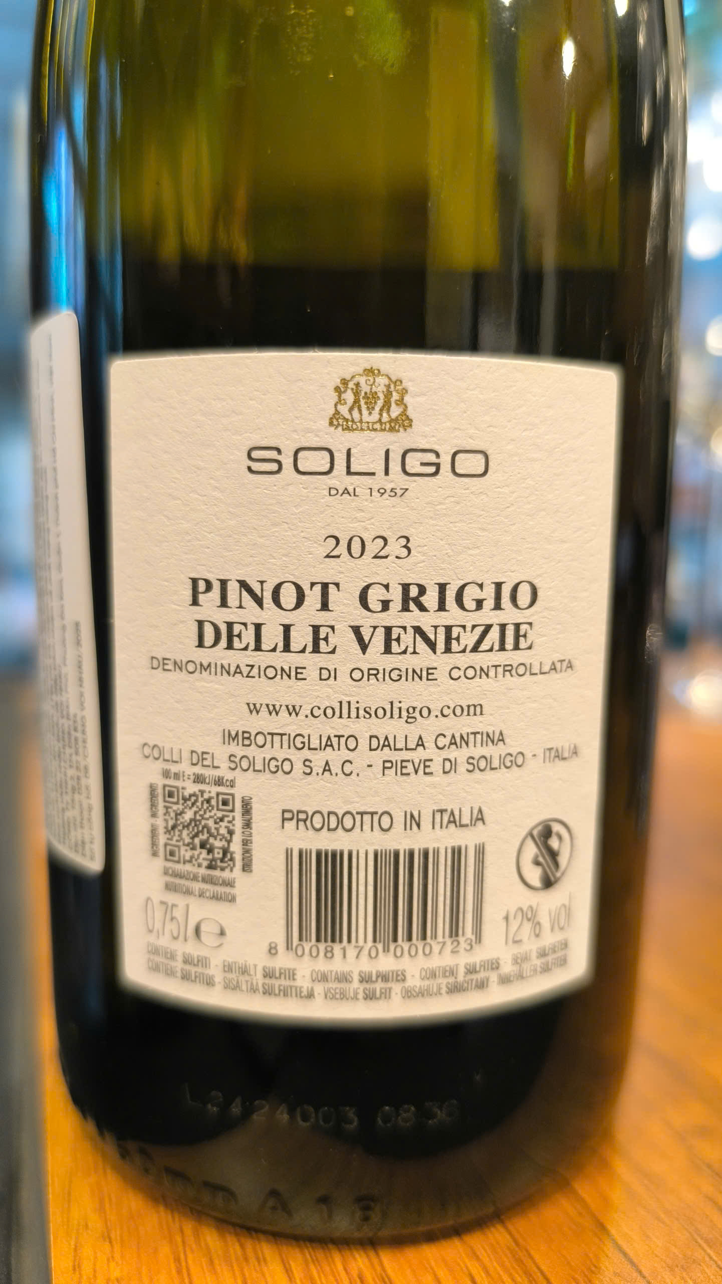 Soligo Pinot Grigio - Back Label