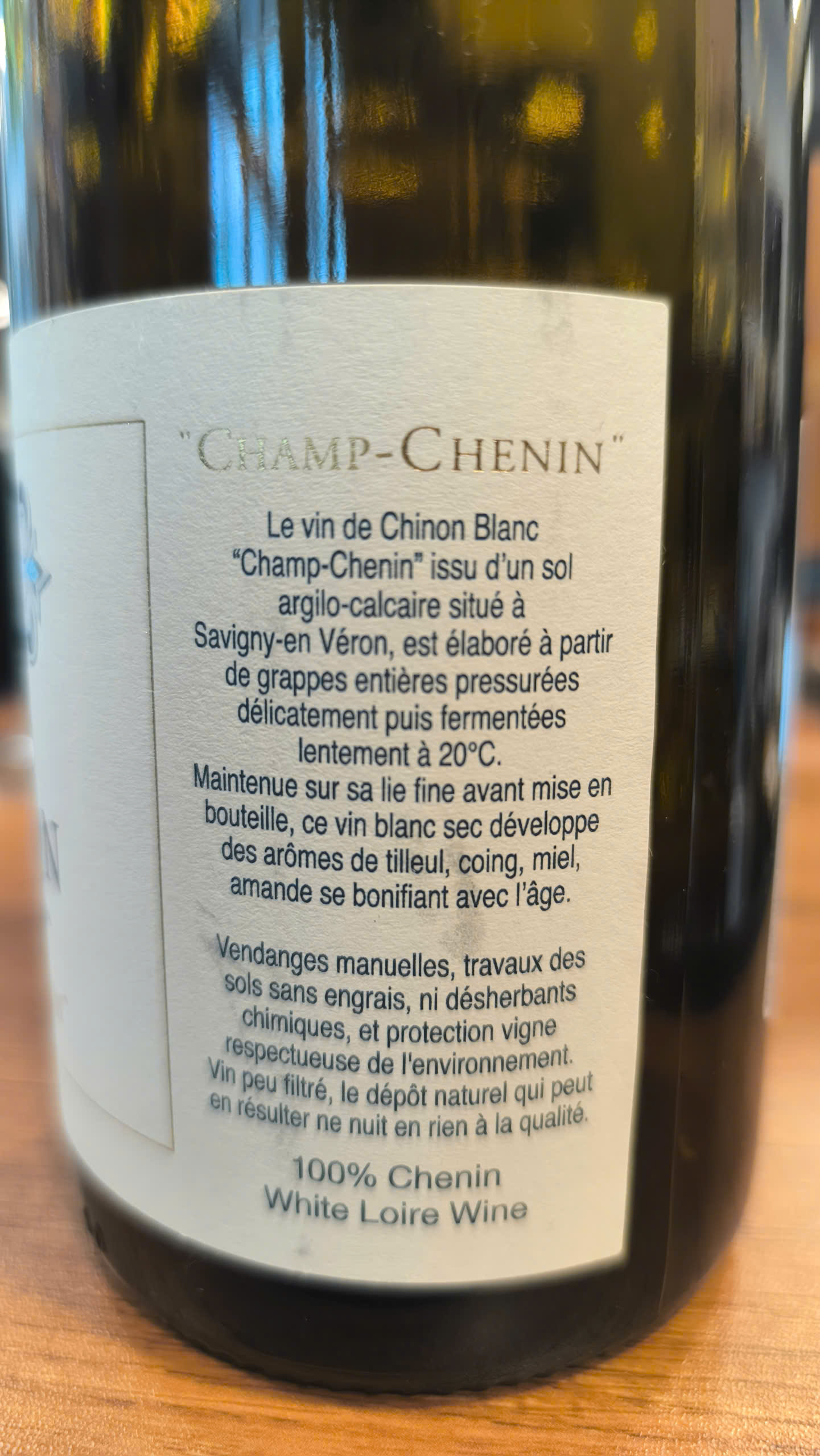 Olga Raffault Chinon Champ Chenin - back label