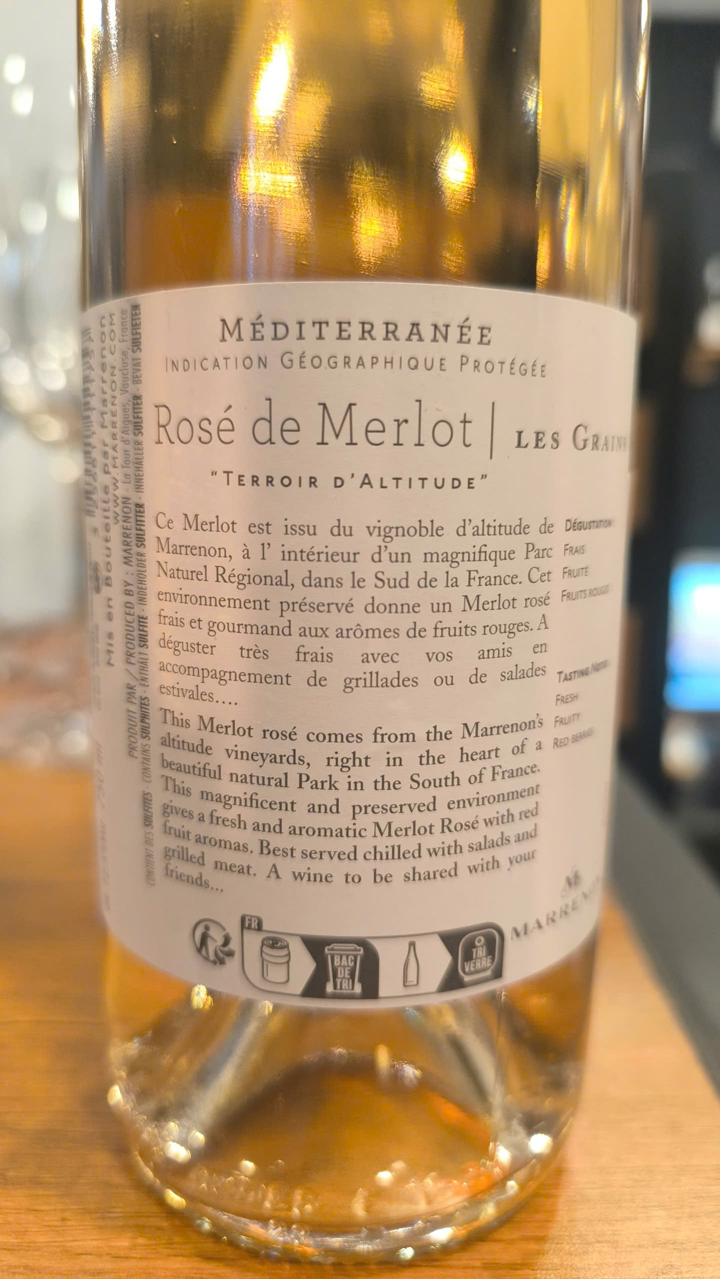 Marrenon Les Grains Merlot Rose - back label