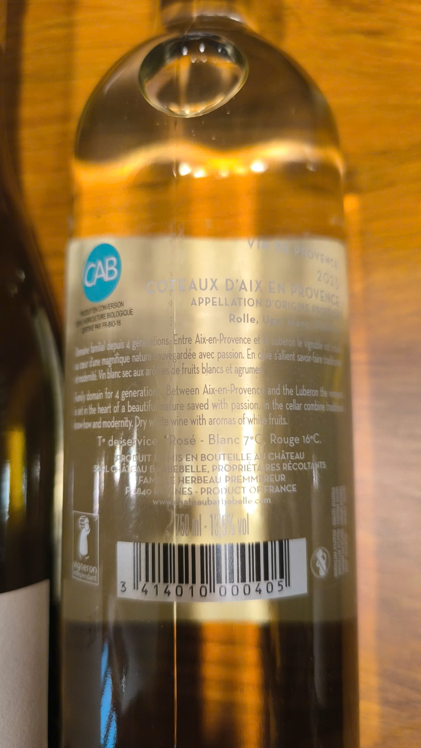 Chateau Barbebelle White - back label